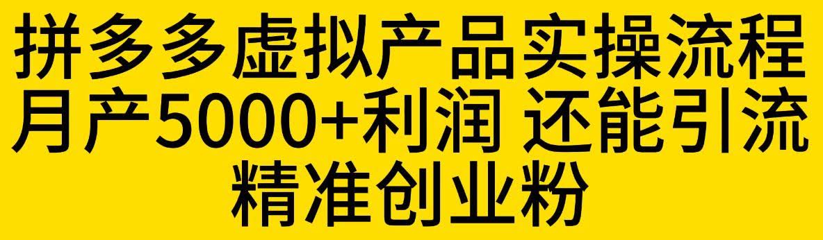 拼多多虚拟产品实操流程，月产5000+利润，还能引流精准创业粉【揭秘】
