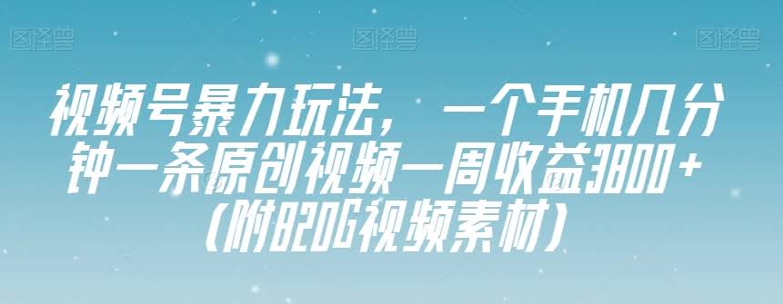 视频号暴力玩法，一个手机几分钟一条原创视频一周收益3800+（附820G视频素材）