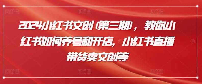 2024小红书文创，教你小红书如何养号和开店，小红书直播带货卖文创等